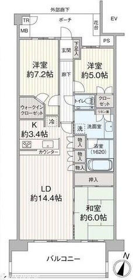 プライズ・ヒル5番館(3LDK) 1階の間取り図