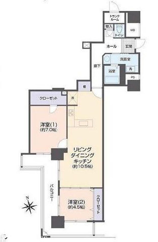 ヨコハマポートサイドロア壱番館(2LDK) 23階の間取り図