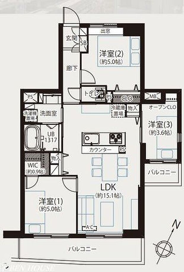 クリオ神奈川新町弐番館(3LDK) 11階の間取り図