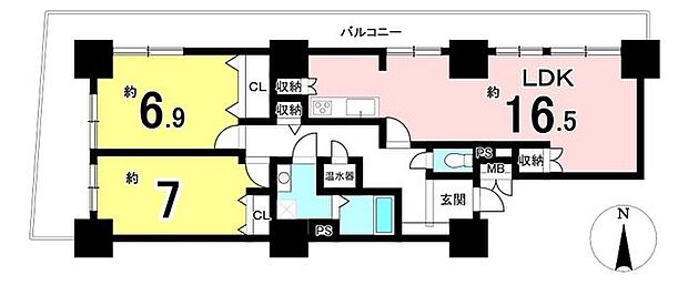 スカイステージ33(2LDK) 16階の間取り図