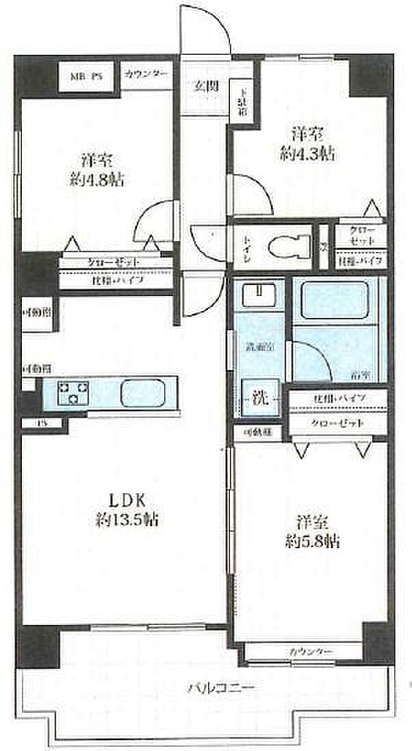 ダイアパレス湘南台(3LDK) 5階の間取り図
