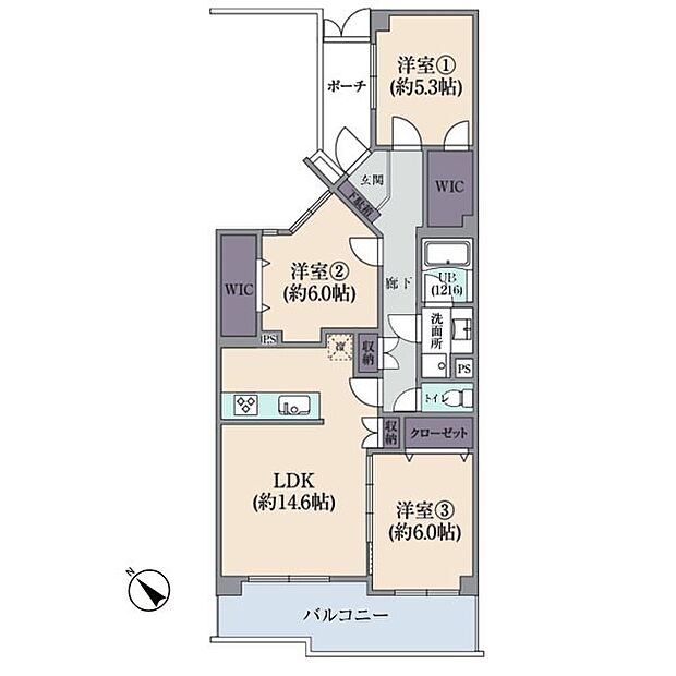 コスモ青葉台ウエストヒルズＢ棟(3LDK) 6階の間取り図