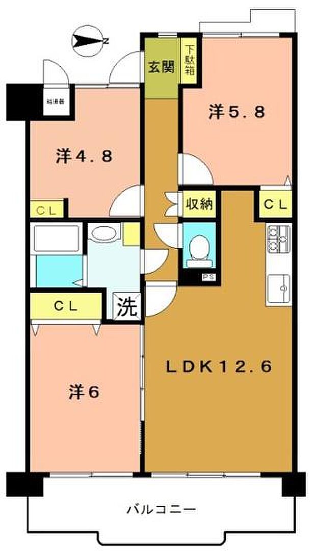 ライオンズマンション桂川久世(3LDK) 2階の間取り図
