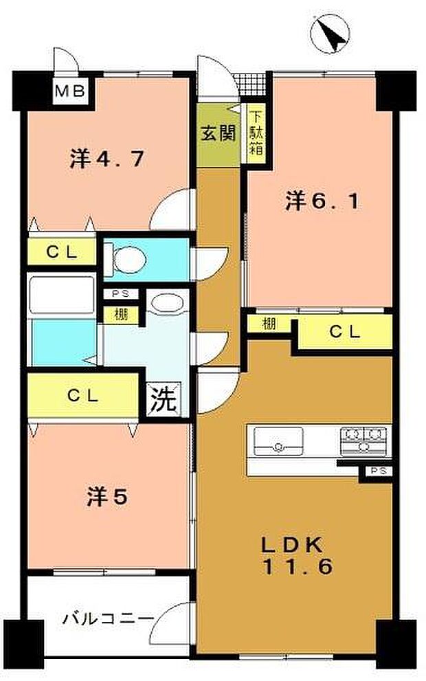 コスモ桂(3LDK) 5階の内観