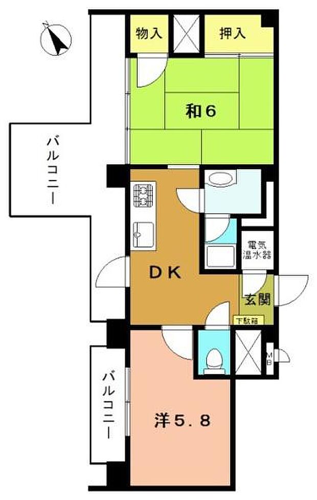 タウンハイツ嵐山(2DK) 6階の間取り図