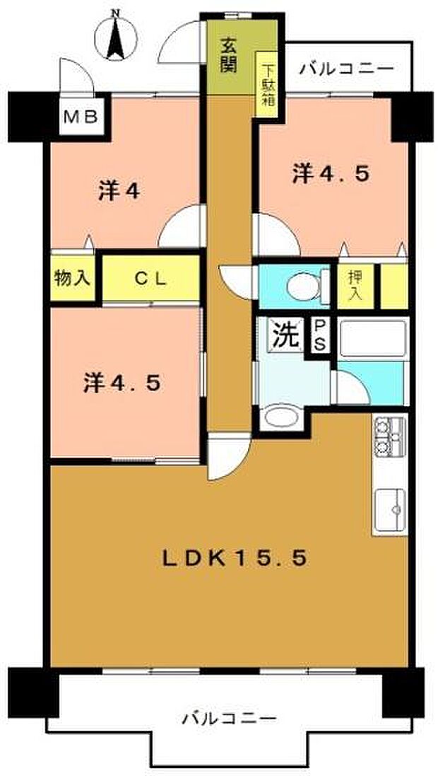 サンレスポアール(3LDK) 11階の間取り図