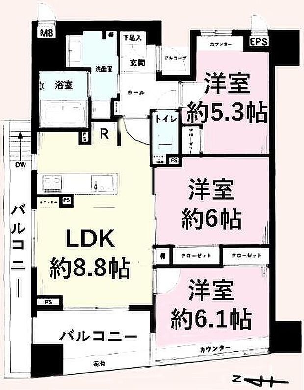 ルシック千葉フロンテージ(2SLDK) 10階の間取り図