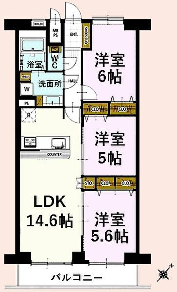 検見川パークハウスA(3LDK) 7階の間取り図