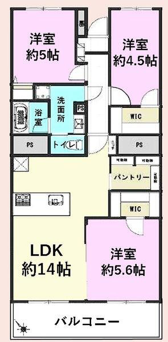 千葉ガーデンタウンＢ棟(4LDK) 7階の間取り図