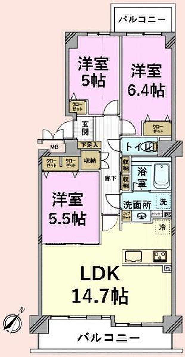 エステ・ヒルズ千葉東フォレストスクエア6(3LDK) 6階の間取り図