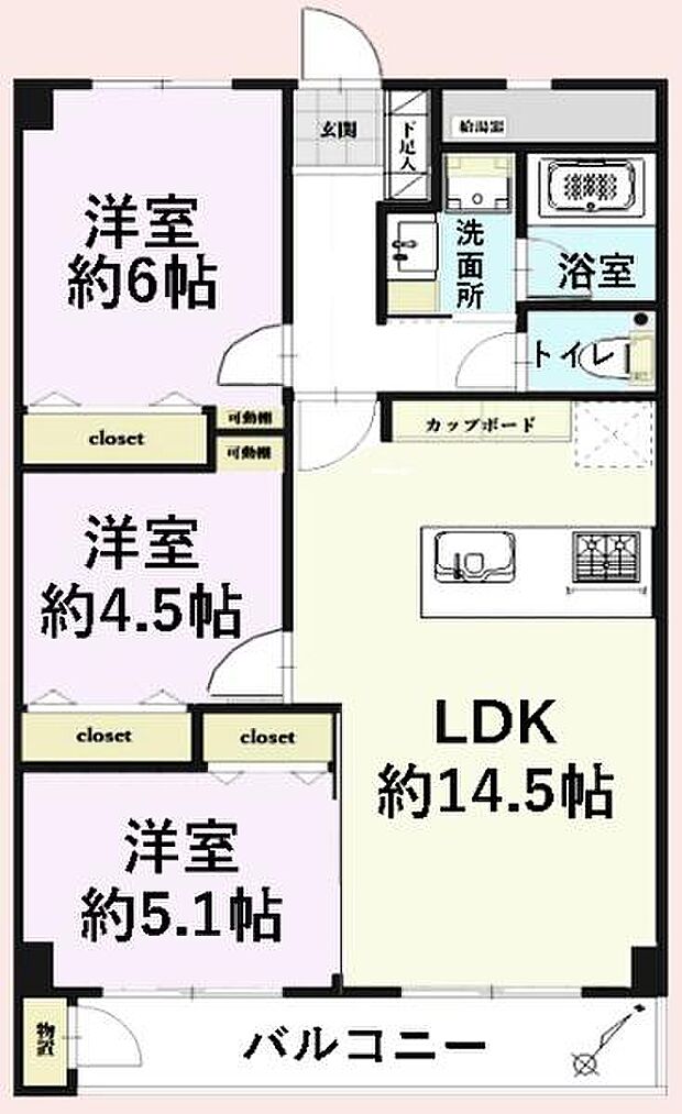 東建検見川マンションＡ棟(3LDK) 13階の間取り図