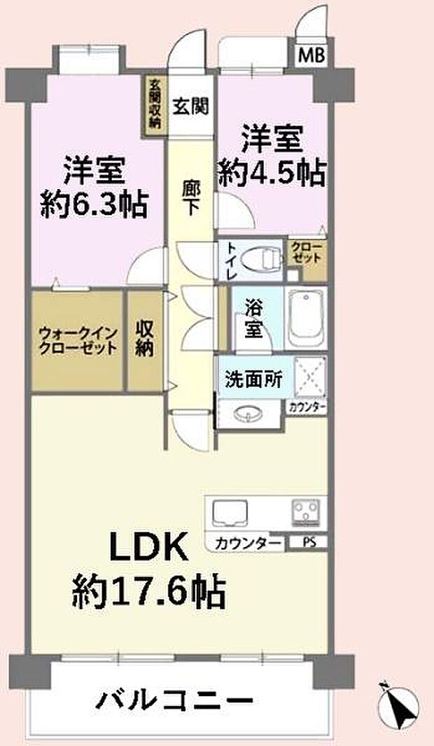 アドリーム津田沼(2LDK) 4階の間取り図