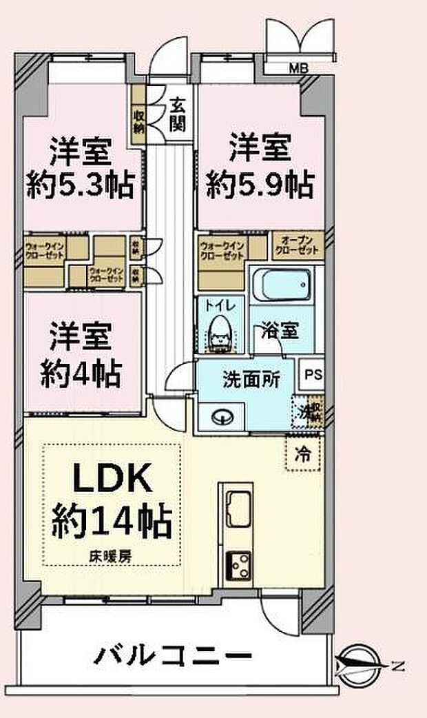 セザール検見川浜(3LDK) 5階の間取り図