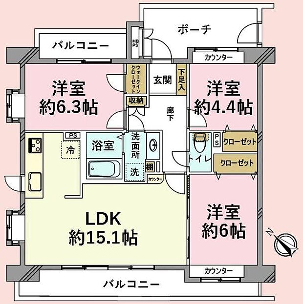 ライオンズマンション稲毛海岸駅前(3LDK) 2階の間取り図