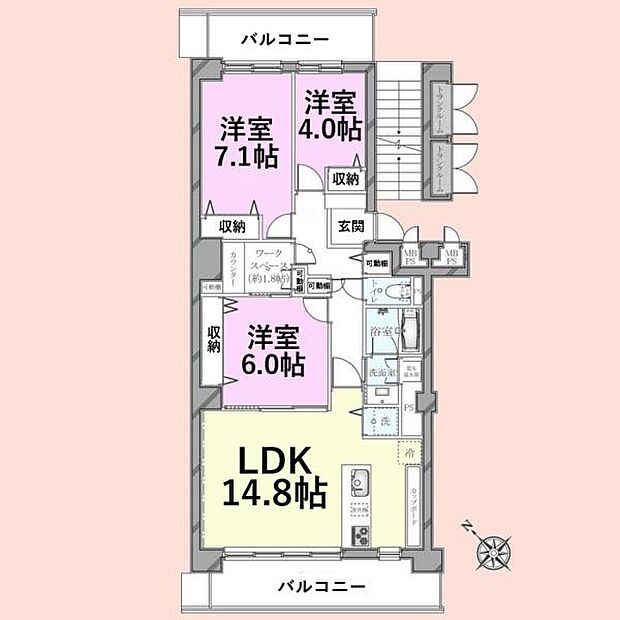 マープル津田沼スカイハイツＡ棟(3LDK) 3階の内観