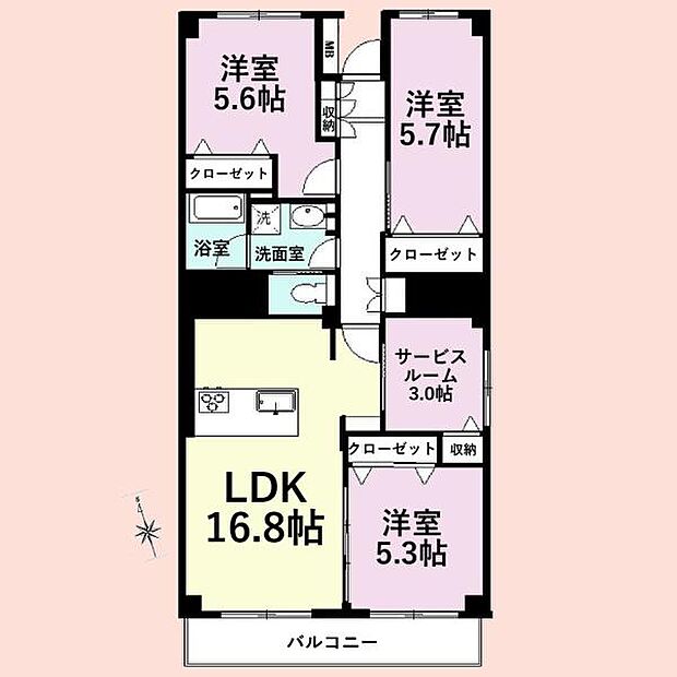 千葉ガーデンタウンＡ棟(3SLDK) 7階の間取り図