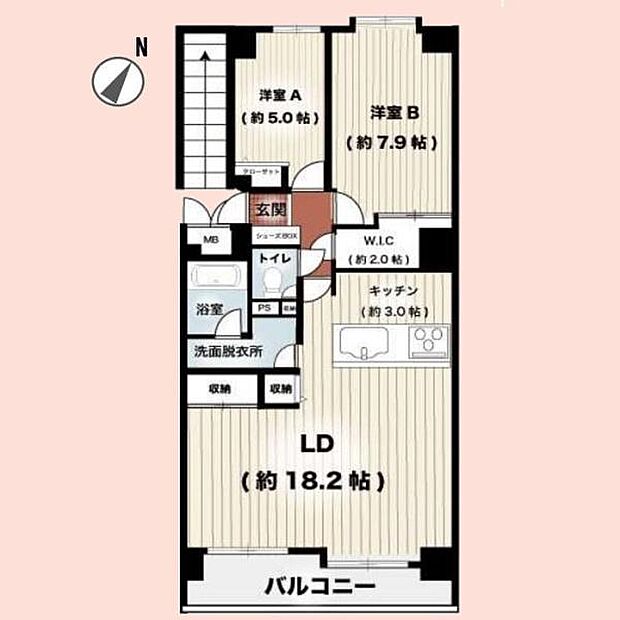 エステ・ヒルズ千葉東フォレストスクエア(2LDK) 4階の間取り図