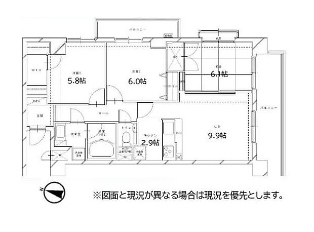 レクシオ拝島(3LDK) 3階の間取り図