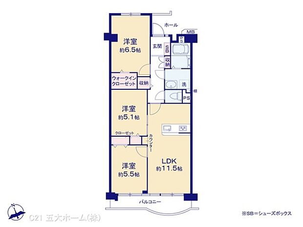 新松戸ファミールハイツ6号棟(3LDK) 3階の間取り図