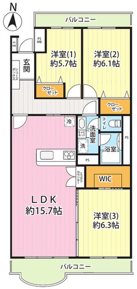 サンライトパストラル壱番街Ｄ棟(3LDK) 1階の間取り図
