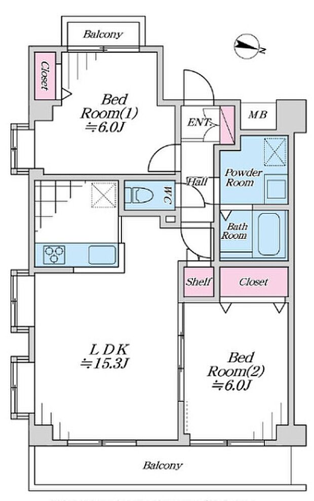 ライオンズマンション松戸みのり台(2LDK) 4階の間取り図