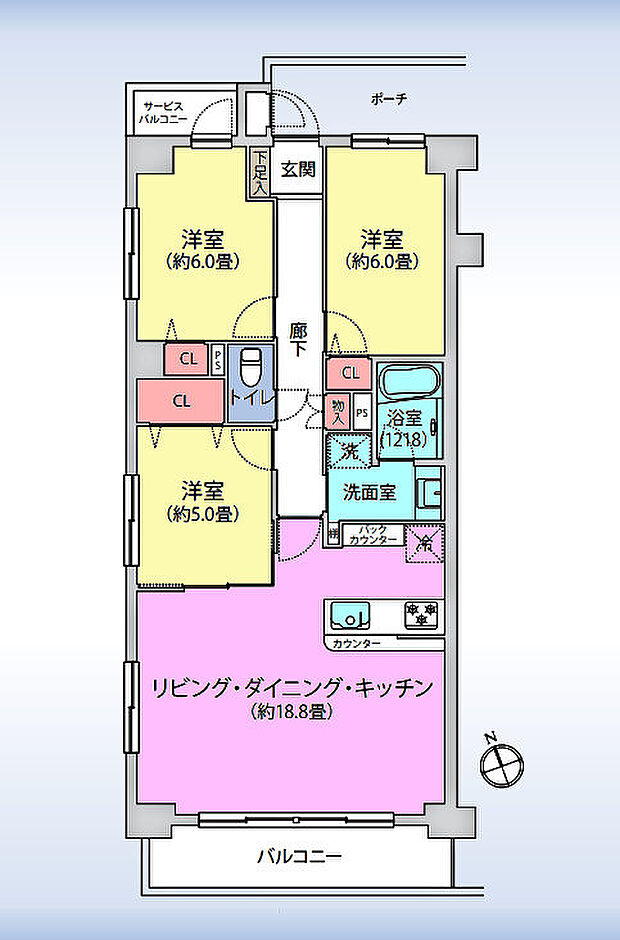 ダイアパレス戸田(3LDK) 5階の間取り図