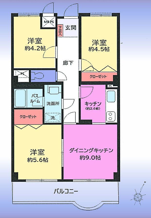 ライオンズプラザ浦和元町シティー(3DK) 5階の間取り図