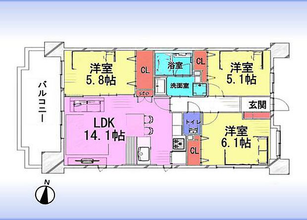 グリーンミユキ川口江戸(3LDK) 3階の間取り図