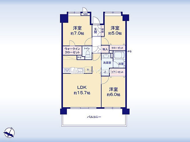 ロータリーパレス浦和西(3LDK) 5階の間取り図