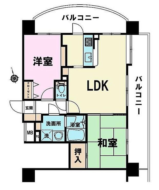 クリオ津田沼壱番館(2LDK) 2階の間取り図