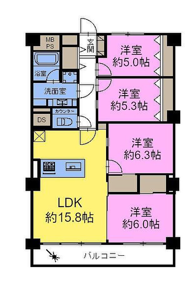 習志野台スカイハイツ(4LDK) 5階の間取り図