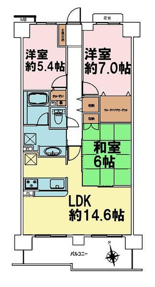 エステ・プラザ京成佐倉駅前(3LDK) 15階の間取り図