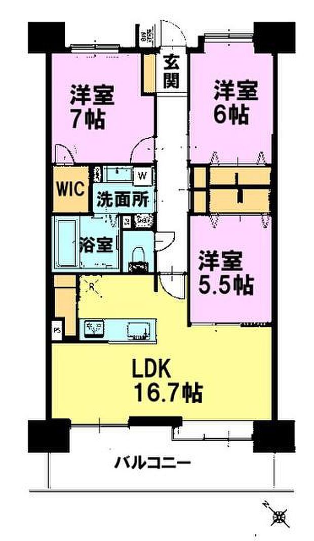 ペルル西千葉壱番館(3LDK) 6階の間取り図