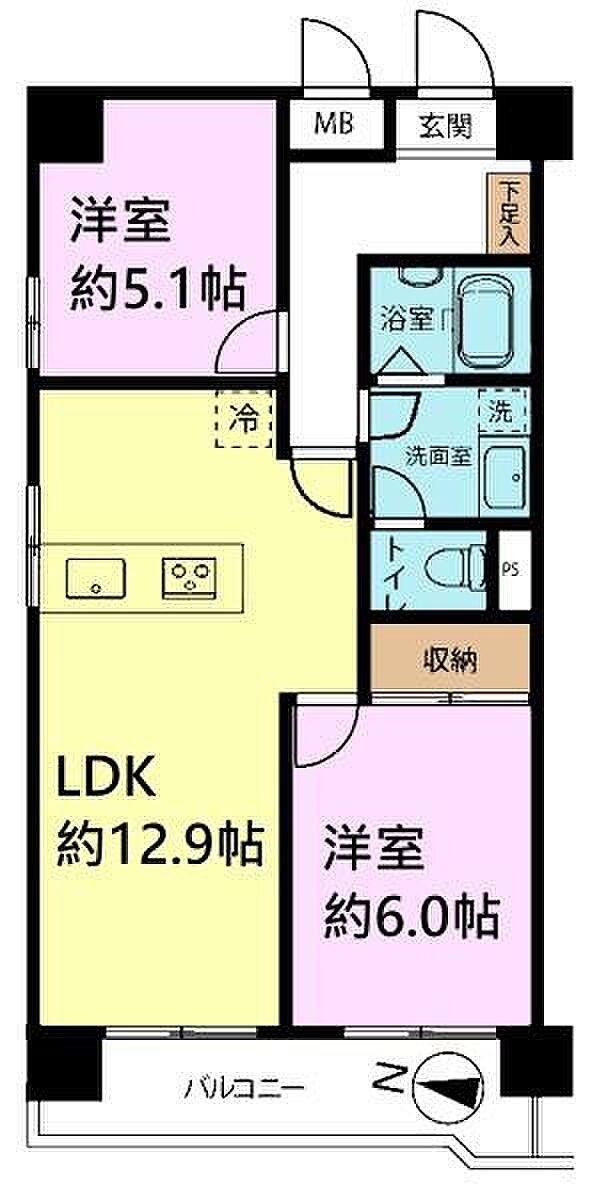 千葉中央ハイツ(2LDK) 7階の間取り図