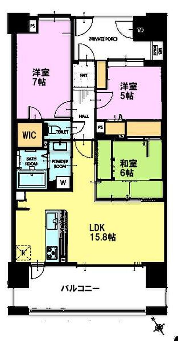 サンアリーナ検見川浜(3LDK) 12階の間取り図
