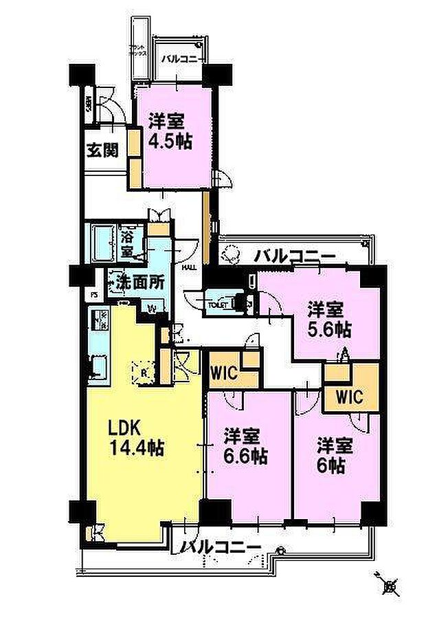 稲毛スカイマンションＡ棟(4LDK) 9階の間取り図