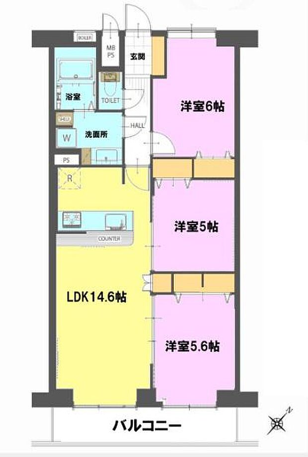 検見川パークハウスＡ棟(3LDK) 7階の間取り図