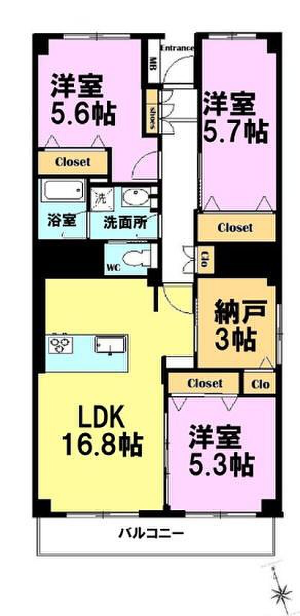千葉ガーデンタウンＡ棟(3SLDK) 7階の間取り図