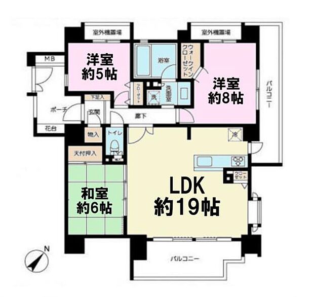 レクセルマンション高根公団(3LDK) 5階の間取り図