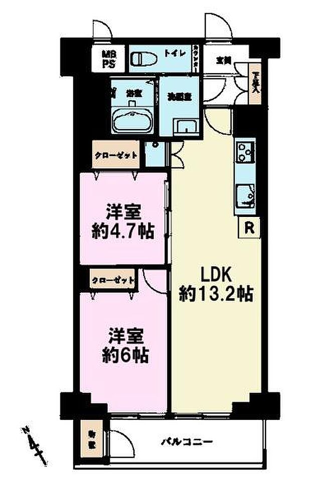 パークサイド船橋(2LDK) 10階の間取り図