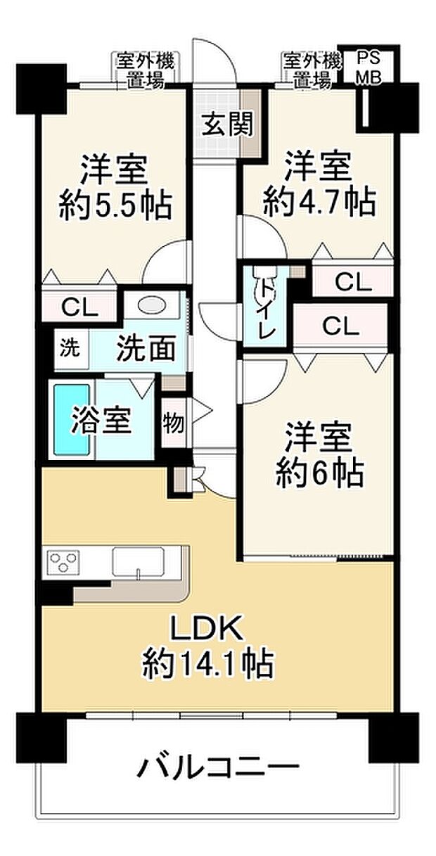 ライオンズマンション鳳北ガーデンシティ(3LDK) 13階の間取り図