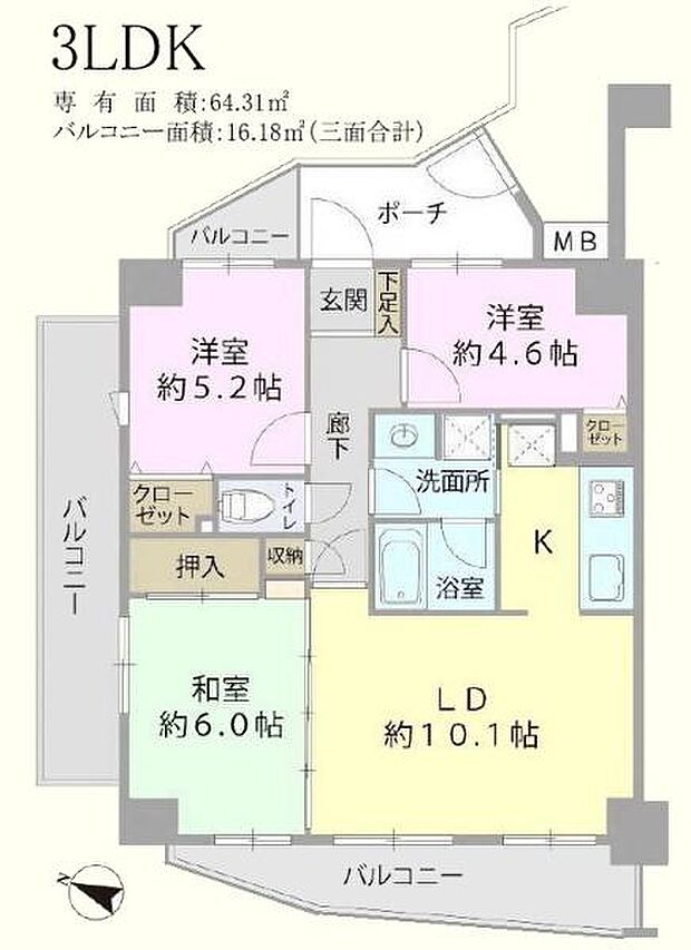 ダイアパレス川越霞ヶ関(3LDK) 8階の間取り図