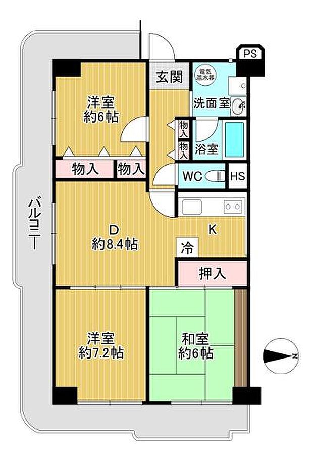 小阪パークハイツ2号棟(3DK) 8階の内観