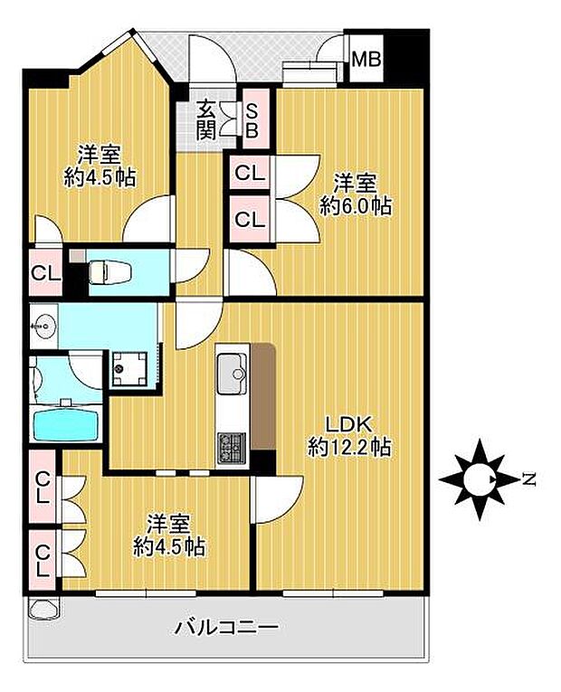 アンビエントフレア美章園(3LDK) 9階の間取り図