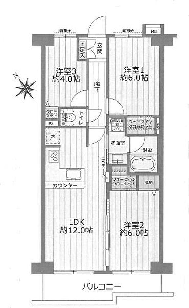 コスモ稲毛ロイヤルステージ(3LDK) 2階の間取り図