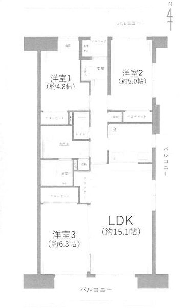 ハイネス勝田台弐番館(3LDK) 2階の間取り図