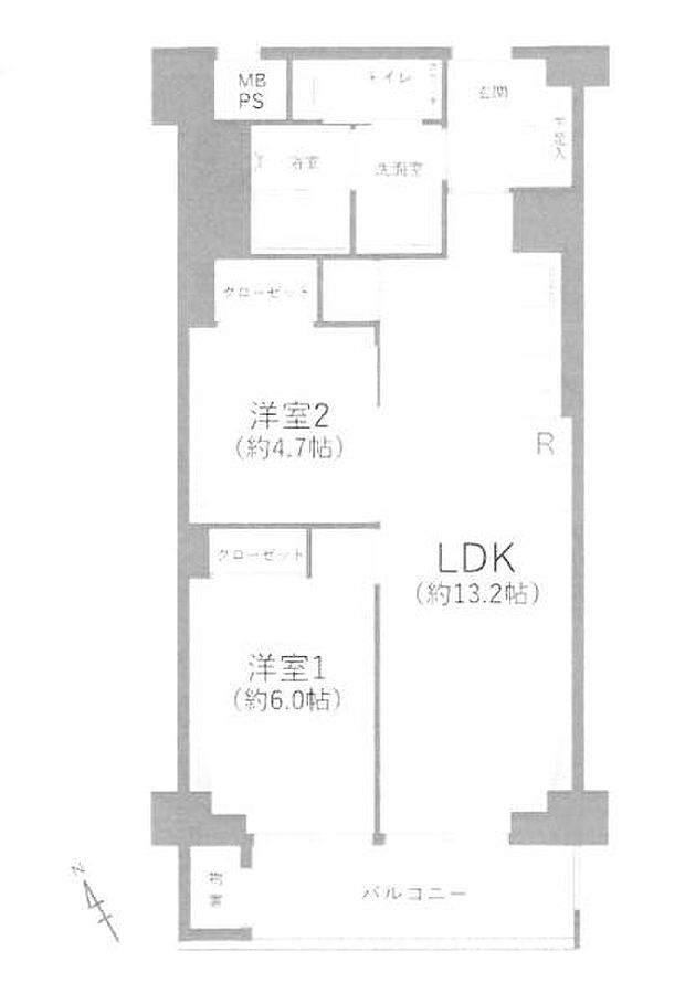 パークサイド船橋(2LDK) 10階の間取り図