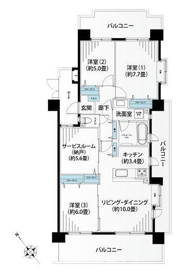 クリオ荏田壱番館(3SLDK) 2階の間取り図