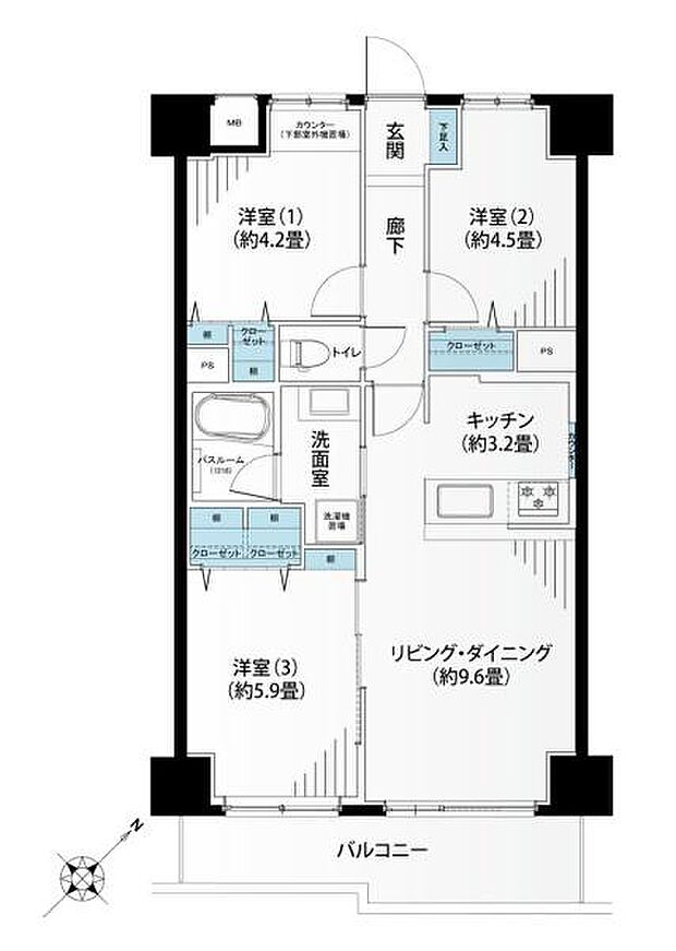 ライオンズマンション鶴見本町通り(3LDK) 7階の間取り図