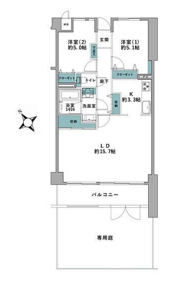 シャルマン横浜中山(2LDK) 1階の間取り図